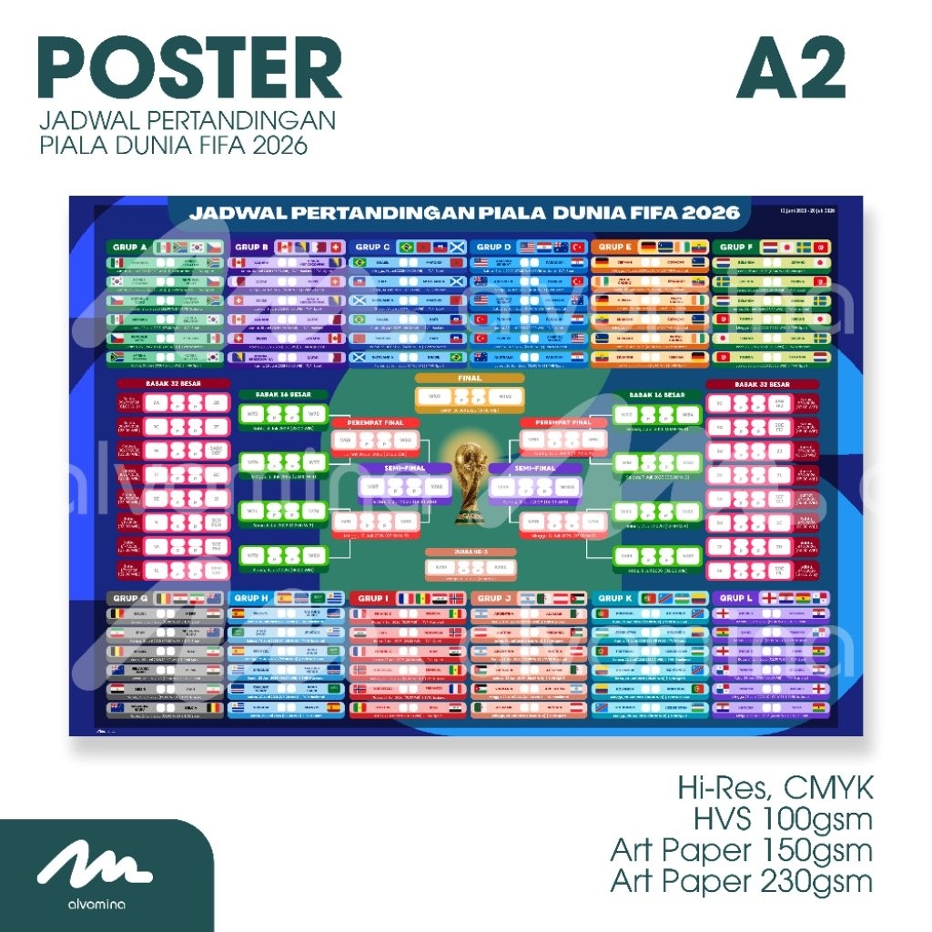 POSTER JADWAL PIALA DUNIA FIFA 2026 (A2) - AMERIKA SERIKAT, KANADA, MEKSIKO