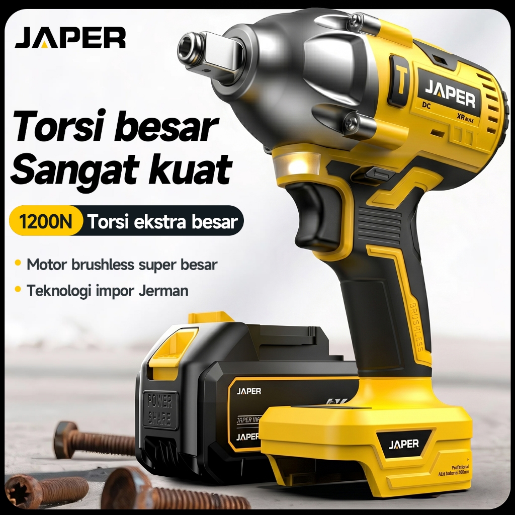 JAPER Perkakas Impact Wrench Bor Listrik Bor Impact Mesin Drill Alat Listrik Portabel Tanpa Kabel