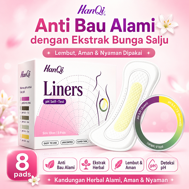 HanQi Bantalan Kewanitaan Ultra Tipis & Bernapas | Pantyliner Ekstrak Herbal Bunga Salju, Indikator 