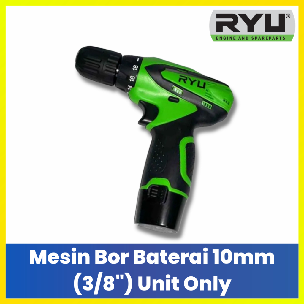RYU Mesin Bor Baterai 10mm Unit Only Tanpa Baterai Cordless Drill Bor Tangan Cas Tanpa Charger