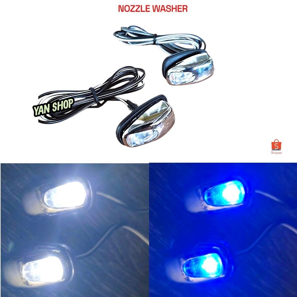 Nozzle Nozle Wind Washer Semprotan Air Wiper Untuk Mobil 2 Pcs Dengan Lampu LED Variasi Chrome Unive