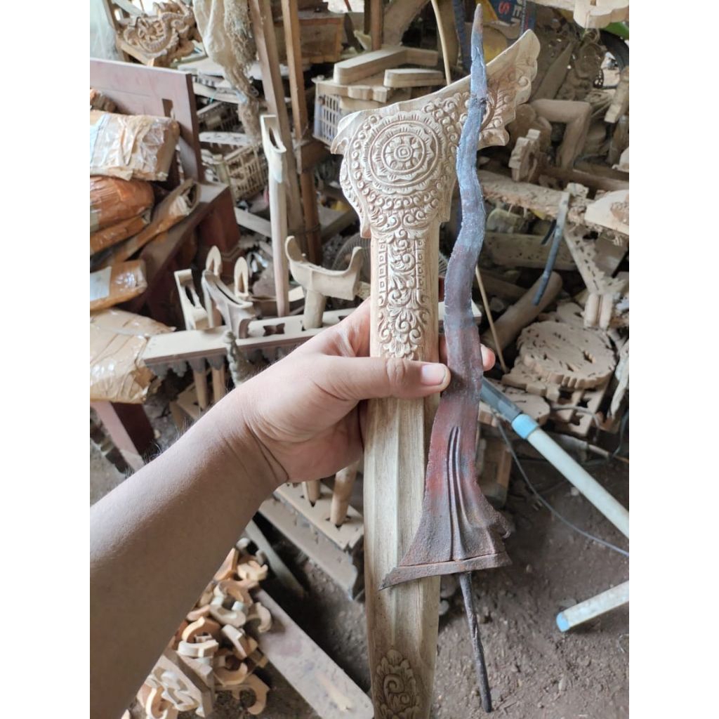 Keris Luk Kuno Sepuh Plus Warangka Ukir Mewah - Bilah Keris Tradisional Jawa Lengkap Sarung Ukiran R