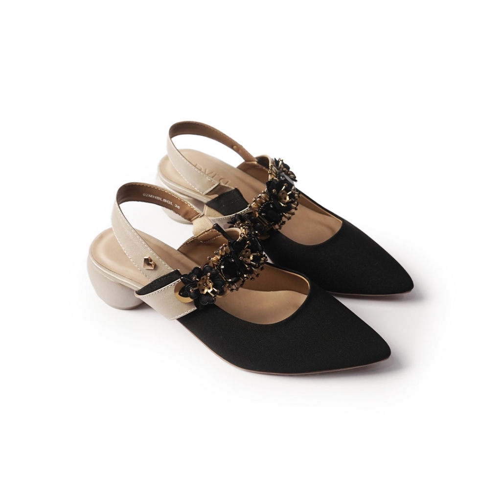 PVRA Sandal Wanita Bella Mid Heels Black Gold