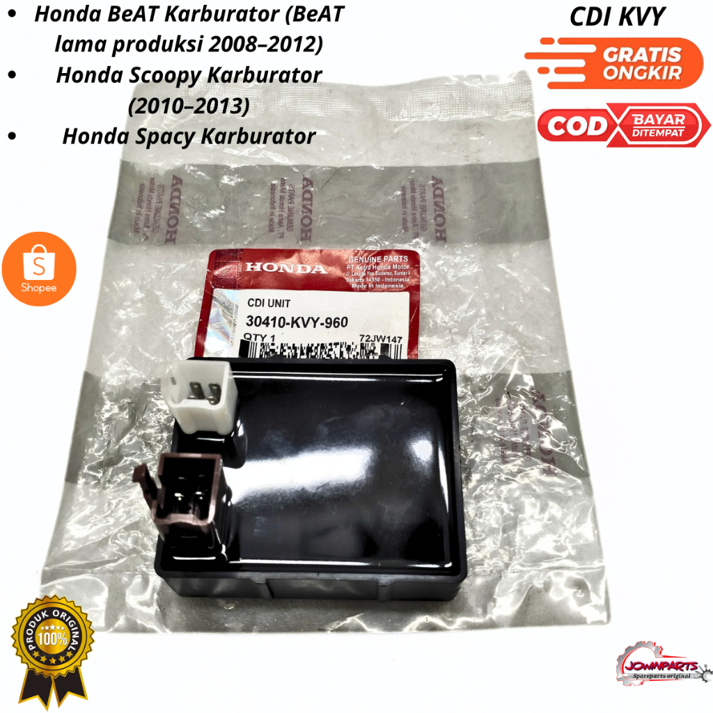 CDI KVY digunakan untuk sepeda motor Honda matik dengan sistem karburator Honda BeAT 2008–2012/Scoop