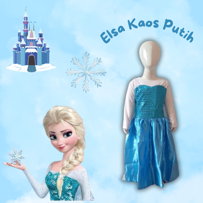 Princess Elsa Frozen Dewasa/Kostum Princess Elsa Frozen Lengan Kaos Putih