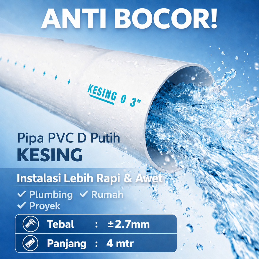 Pipa PVC D Putih XSTRONG Kesing 4m – 2''–4'' Tebal Anti Bocor untuk Pembuangan