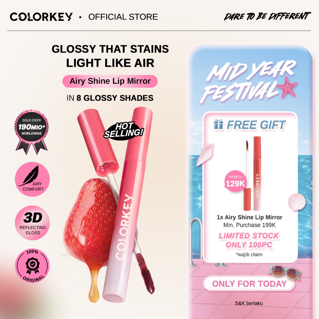 [BEST SELLING] Colorkey Airy Shine Lip Mirror  | Liptint Lipstick Lipcream Makeup Hydrating Tahan La