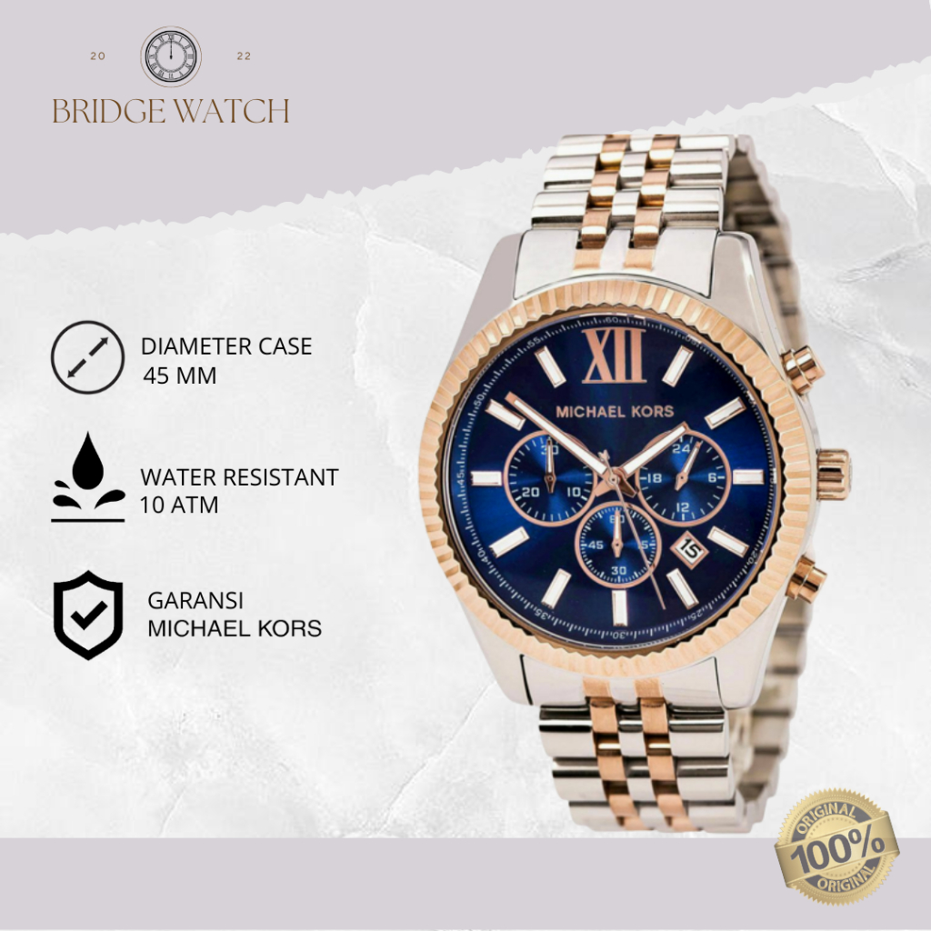 Jam Tangan Pria Michael Kors Chronograph Stainless Steel Mewah Sporty Original MK8412
