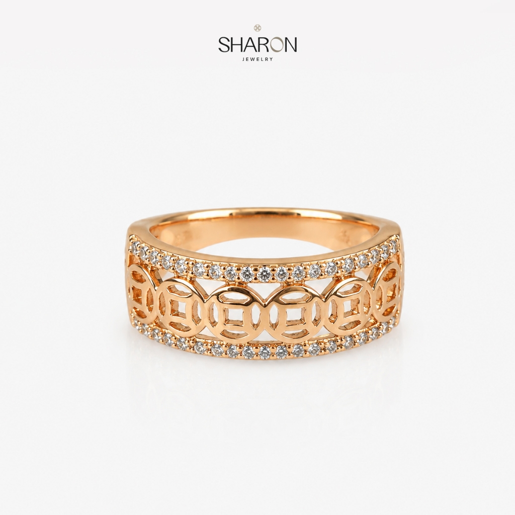 Sharon Jewelry Cincin Wanita Elegan Rosegold 18K Titanium Steel R3497 Aksesoris Fashion Kekinian