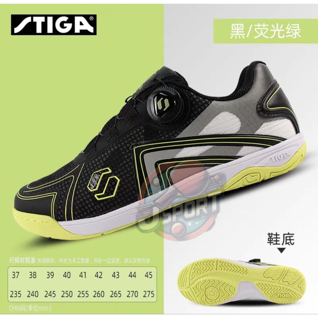 SEPATU STIGA ATHLETIC BLACK GREEN SEPATU PINGPONG SEPATU TENIS MEJA