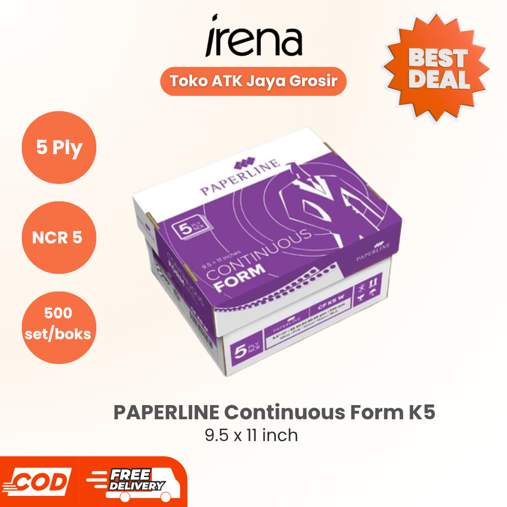 PAPERLINE Continuous Form K5 Warna 5 ply NCR 5 rangkap Ukuran 9.5 x 11 inch (K5 W)