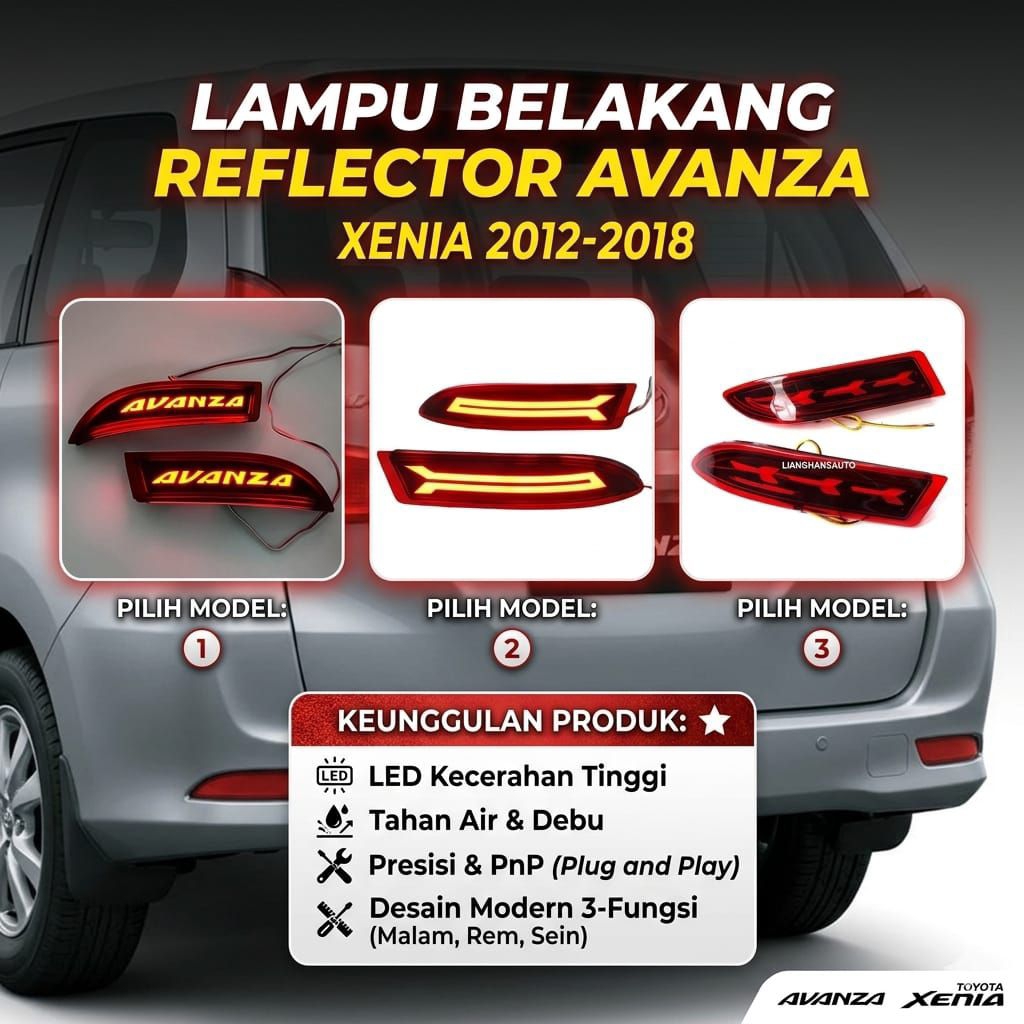 LAMPU BEMPER BELAKANG REFLECTOR MOBIL ALL NEW AVANZA XENIA 2012-2018 RUNNING
