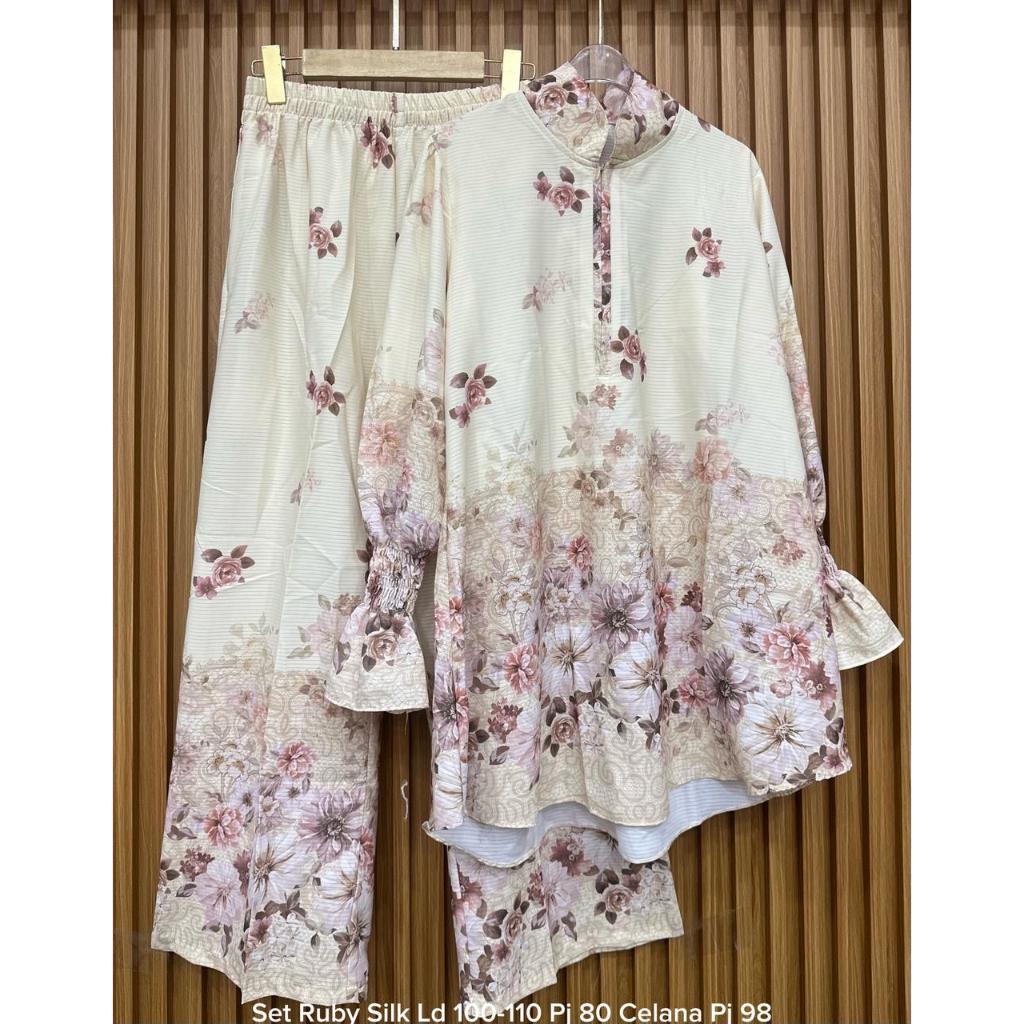 SETELAN TUNIK RUBBY SILK PREMIUM/SET TUNIK SILK
