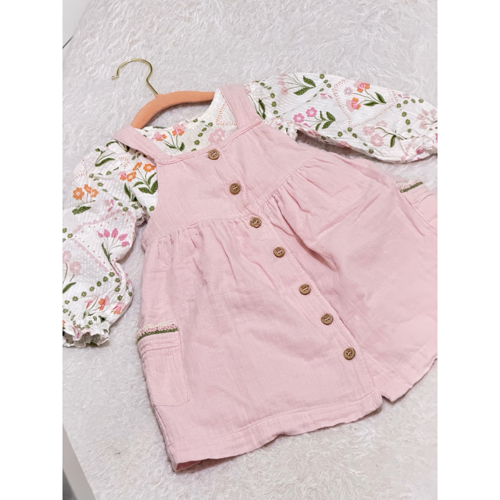 mothercare pinny dress, blouse and tights flower