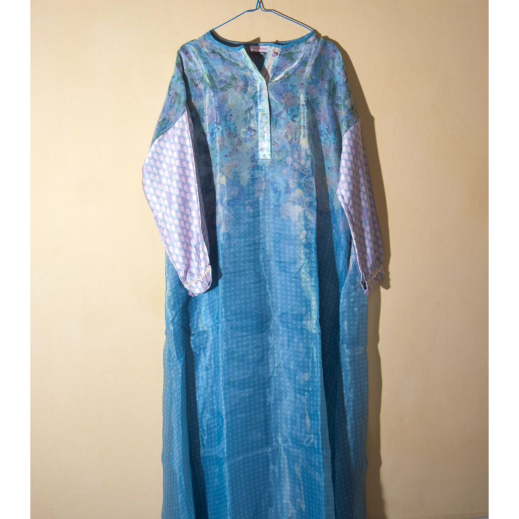 wRiaMiranda "Watercolor Serenade" Dress Size XL - Gamis Satin Silk Premium Blue