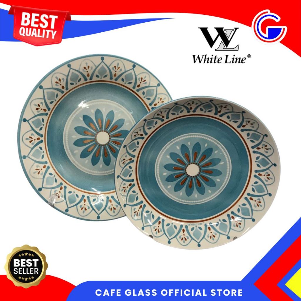 Piring Makan Keramik Boohemian White Line - Piring 8 Moon - Keramik Tableware Adina - Dinner Set Ker