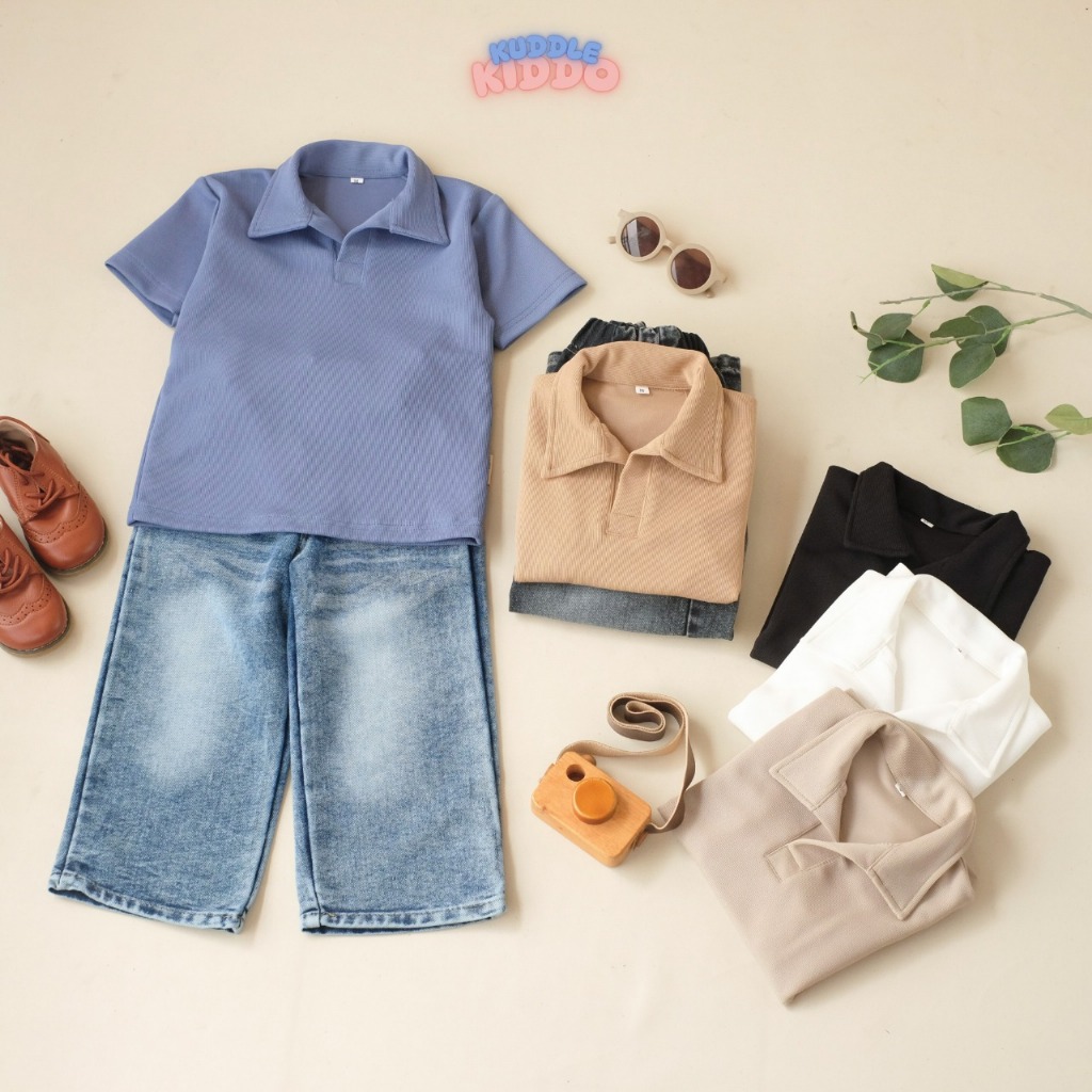 Kuddle Kiddo - Setelan Anak Laki-Laki Usia 1-7 Tahun Baggy Jeans Gombrong Polo Knit Polos