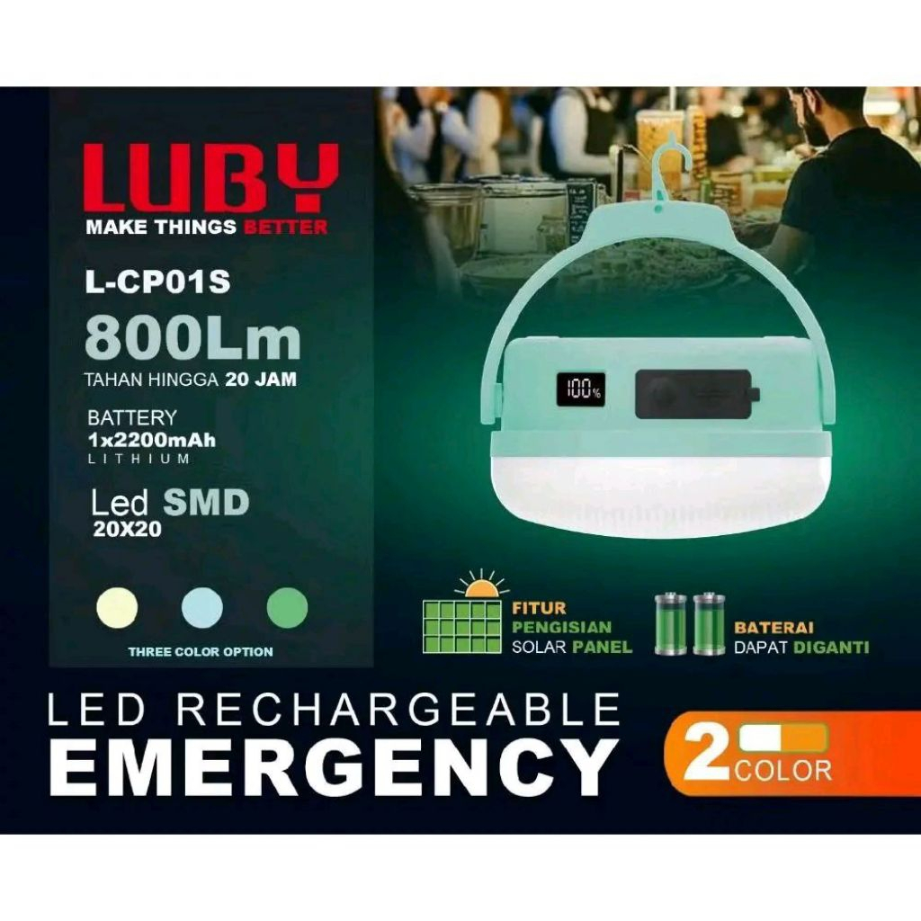 LUBY Lampu Emergency L-CP01S / LCP01S UFO LED 800 Lumen Lampu Rechargeable Solar Panel SMD 20+20 L-C