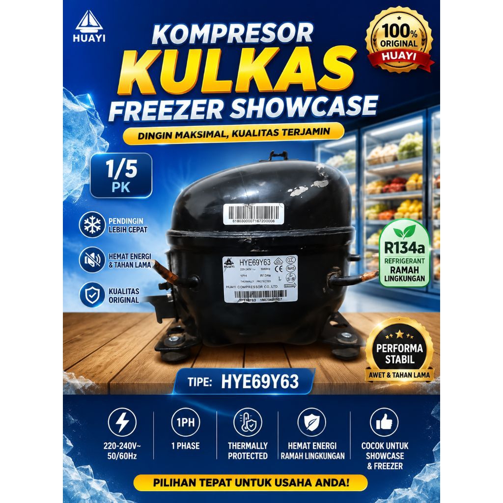 KOMPRESOR KULKAS / FREEZER / SHOWCASE HUAYI HYE69Y63 ORIGINAL Second