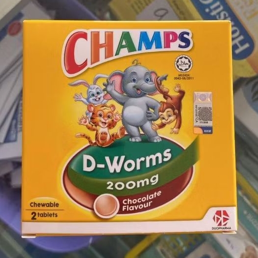 Champs D-Worms Obat Cacing Tablet Rasa Coklat untuk Anak dan Dewasa