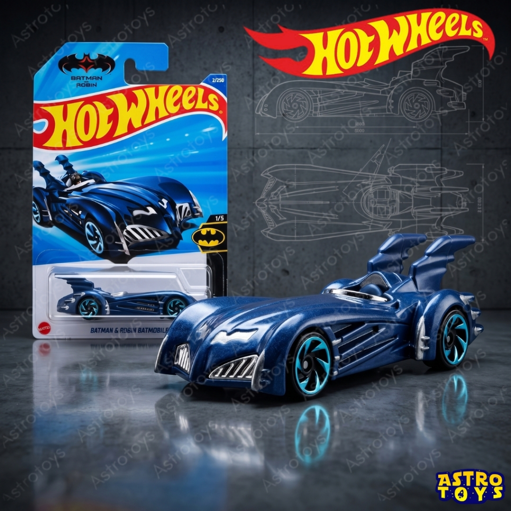 Hot Wheels Batman and Robin Batmobile Biru 1:64 Original / Mainan Diecast Mobil Batman Hotwheels