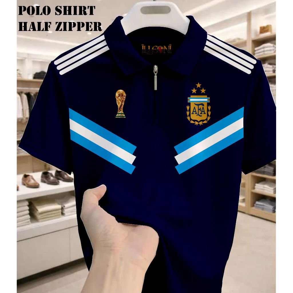 POLO Half Zipper Timnas argentina | PoloShirt Argentina | Poloshirt Messi