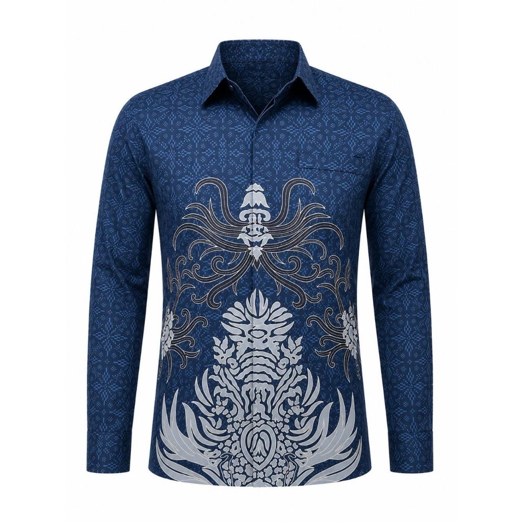 Baju batik pria lengan panjang berpuring premium