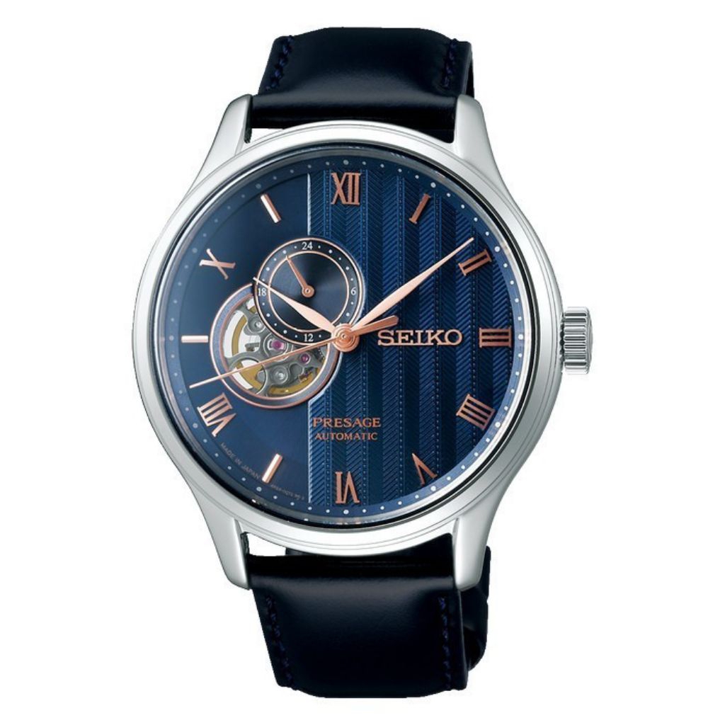 Jam Tangan Pria SEIKO Presage SSA421J1 ssa421 Zen Garden Sakura Automatic Open Heart Blue Dial Origi