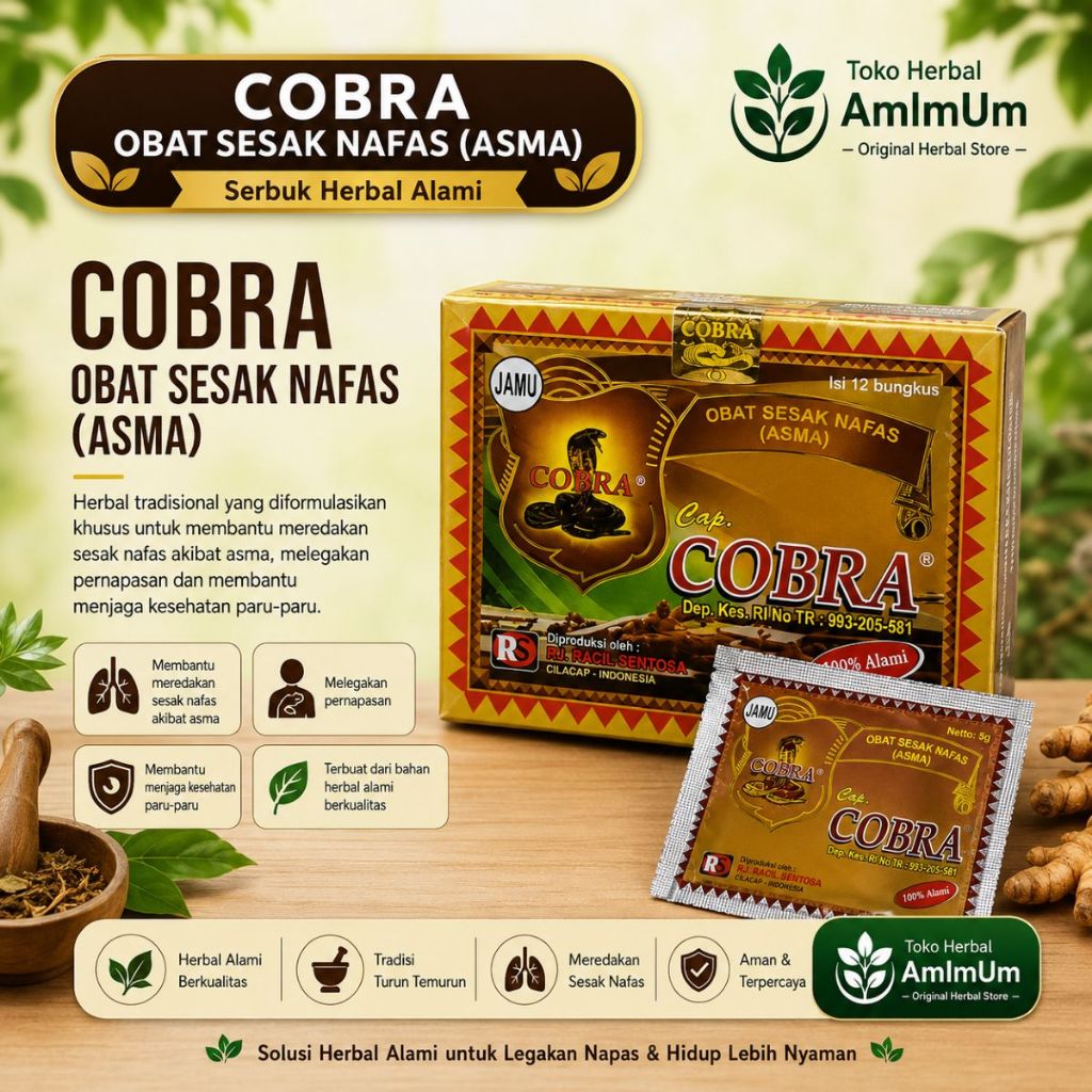 Jamu Cobra Sesak Nafas - Jamu Cobra Asma - Jamu Cobra Serbuk - Original/Asli - Isi 12 Sachet - Bantu