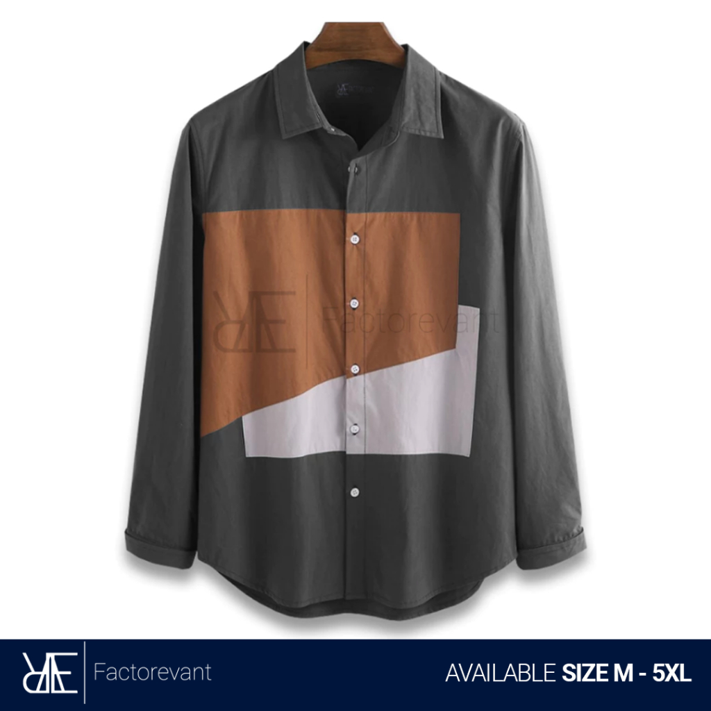Reevant Color Box Darkgrey Kemeja Pria Jumbo Big Size Lengan Panjang