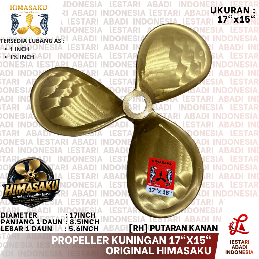 17x15 KIPAS PERAHU BALING BALING KAPAL PROPELLER KUNINGAN RH PUTERAN PUTARAN KANAN ORIGINAL HIMASAKU