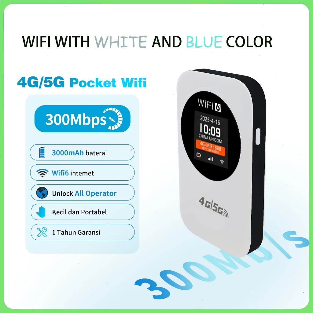 MiFi Portabel 4G LTE Tanpa Kunci – 300Mbps, Baterai 3200mAh, Support Semua Operator (Telkomsel/Indos