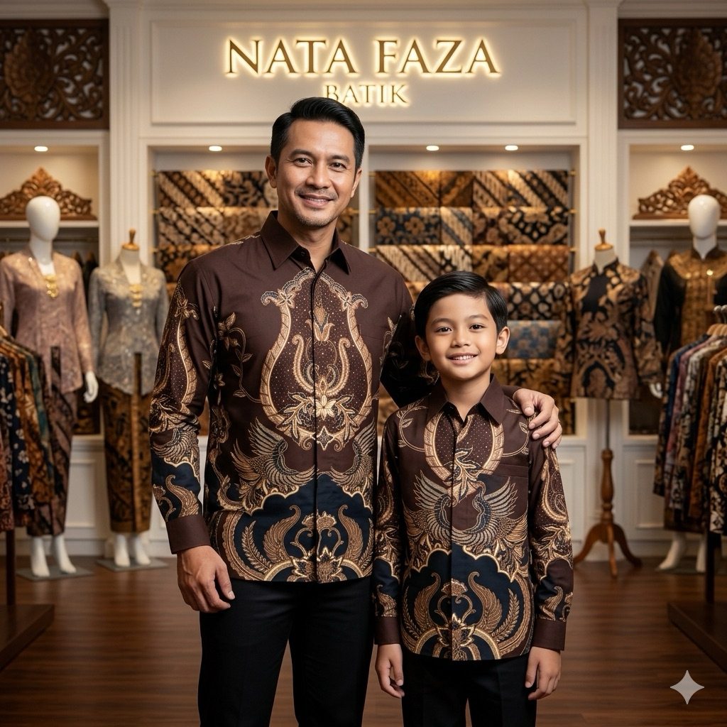 OFERTA Cokelat Dark Batik Couple Ayah Anak Katun Premium Motif Garuda Elegan Lengan Panjang Kemeja B