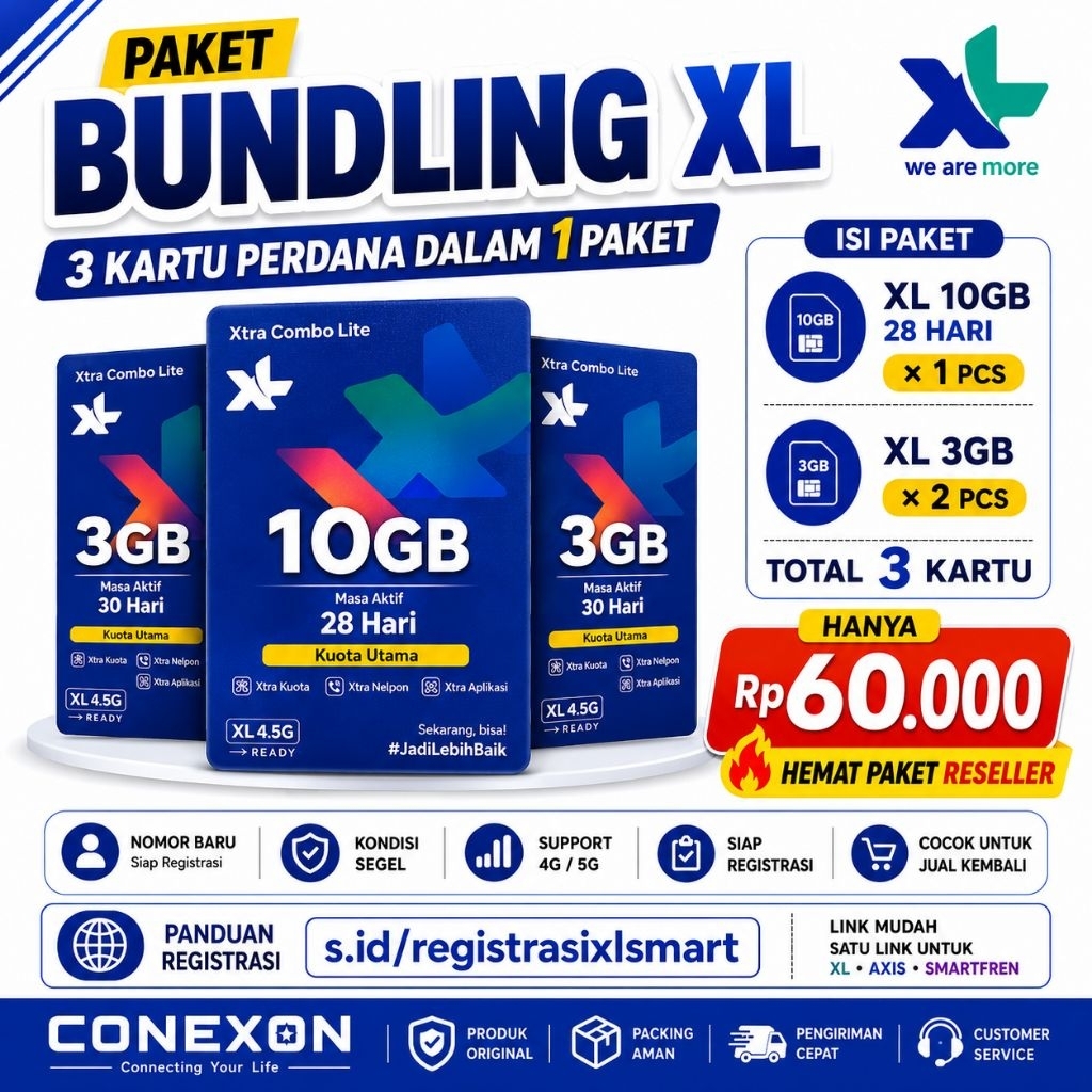Kartu Perdana XL Bundling 10GB 28 Hari + 2x 3GB Nomor Baru Support 4G 5G