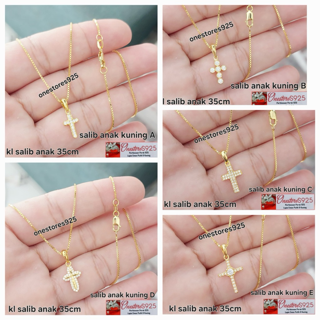 KALUNG SALIB ANAK PERAK 925 ASLI LAPIS EMAS KUNING