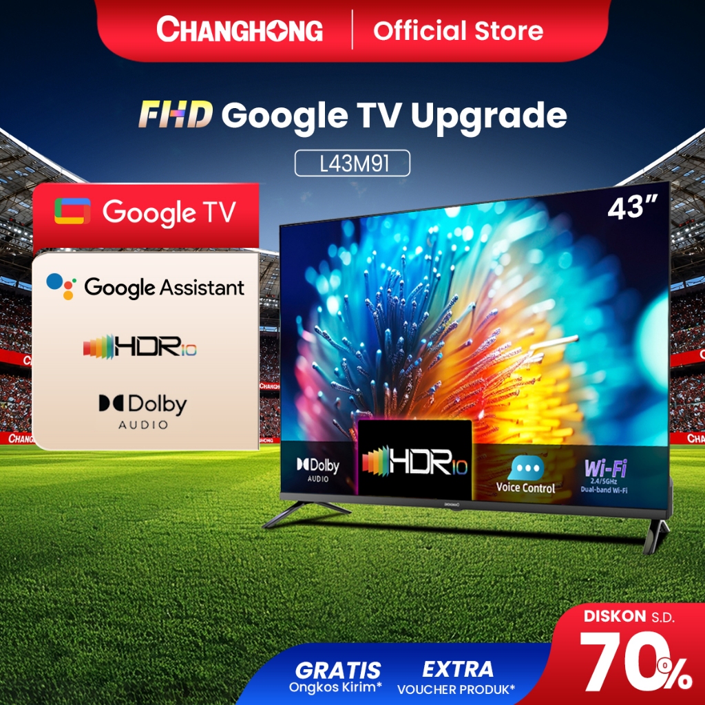 Changhong Google TV 43 inch FHD Dolby Audio Google Play Netflix Youtube Bluetooth USB Google Assista