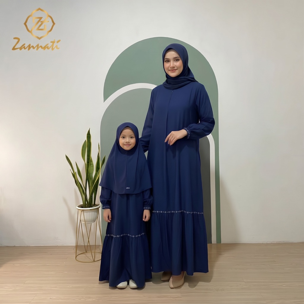 ZANNATI Gamis Simple Elegan Gamis Couple Ibu Anak Remaja Tanggung Tidak Menerawang Linen Premium Bah