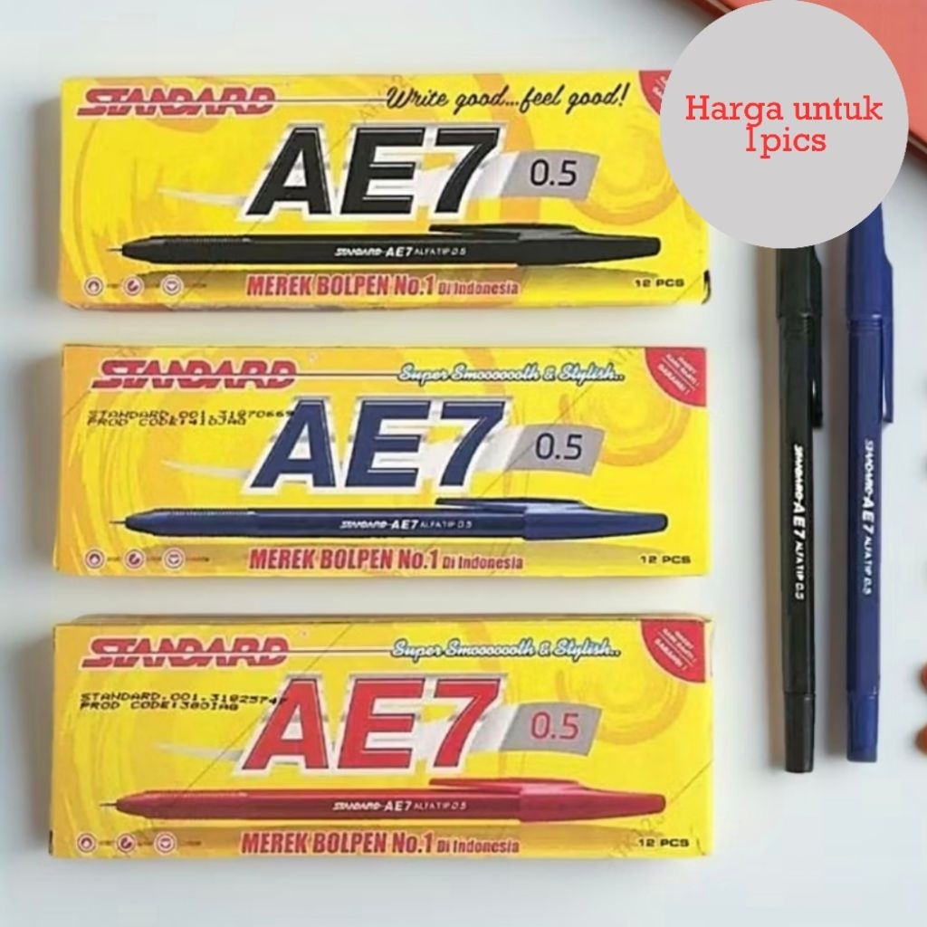Bolpoint Standar AE7 / Penn Standar AE7 Warna Hitam Merah Biru
