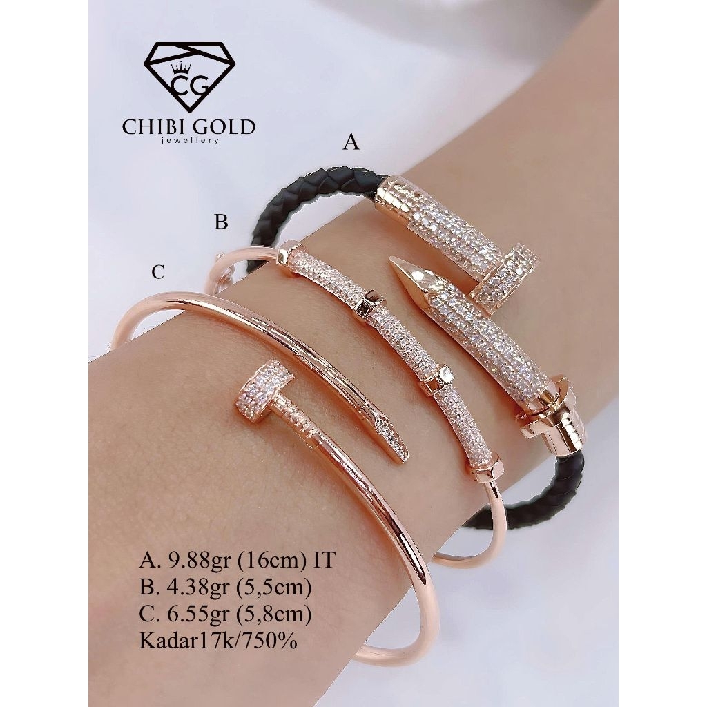 CHIBI GOLD - Gelang tangan paku  emas 750 kadar 17K - chibi gold jawellery
