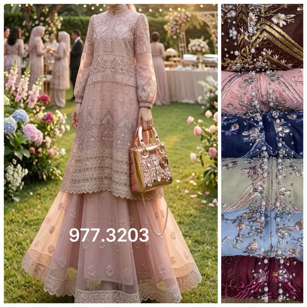 GAMIS MUSLIM DEWASA MODEL INDIA BAHAN RENDA TILLE BORDIR ( BUSUI )