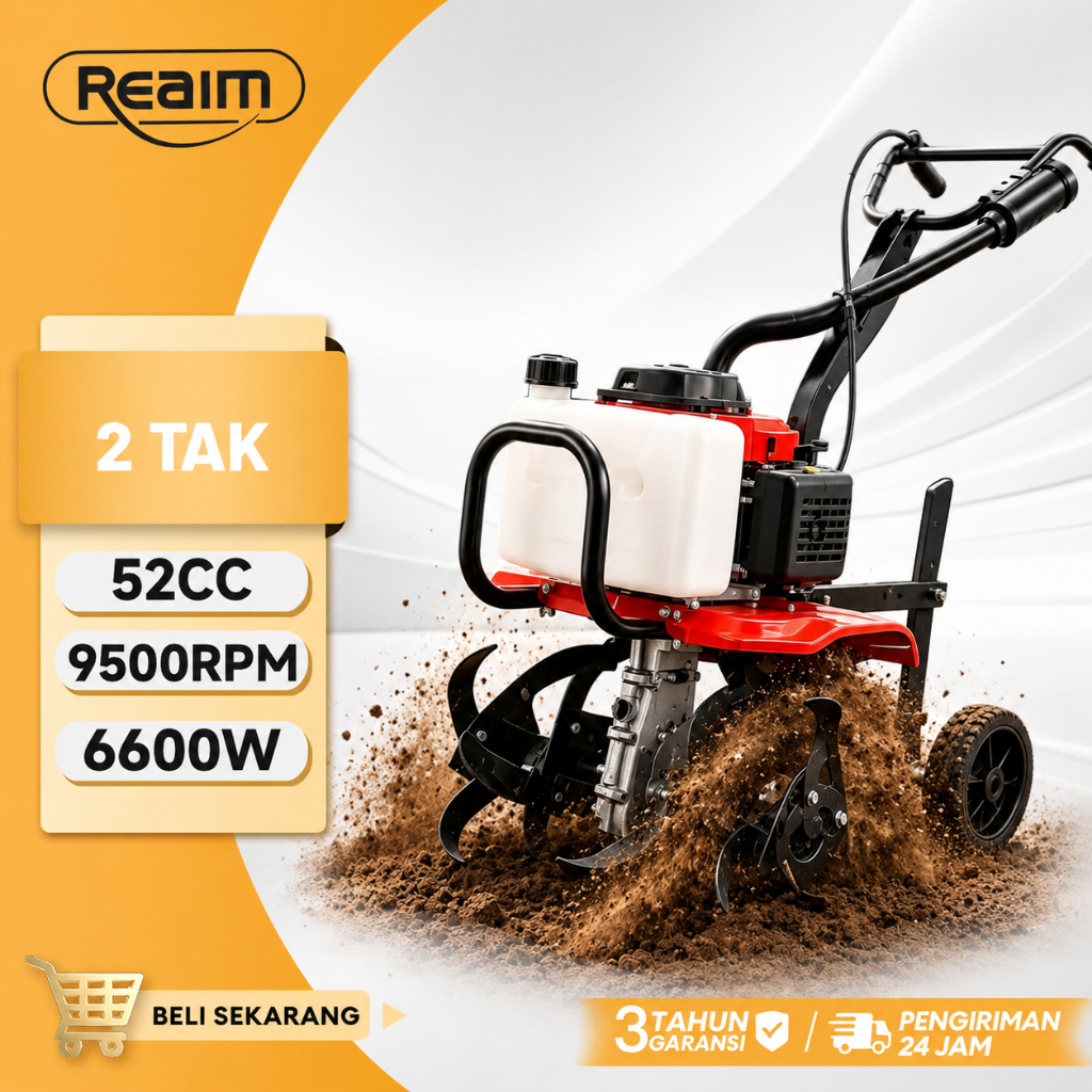 Reaim Cultivator Mini Tiller Bensin Traktor Sawah Mesin 2TAK Mini Power Cultivator Tiller