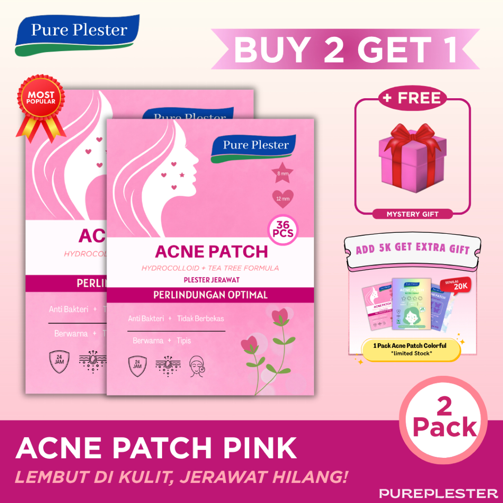 Paket 72 Pcs Acne Patch Pink Hydrocolloid Plester Jerawat - Perawatan Wajah - Merah Muda Love Star