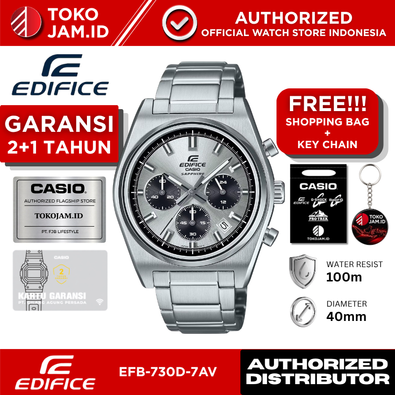 Casio Edifice EFB-730D-7AVUDF Analog Chronograph Silver Stainless Steel White Dial Sapphire Glass Sp