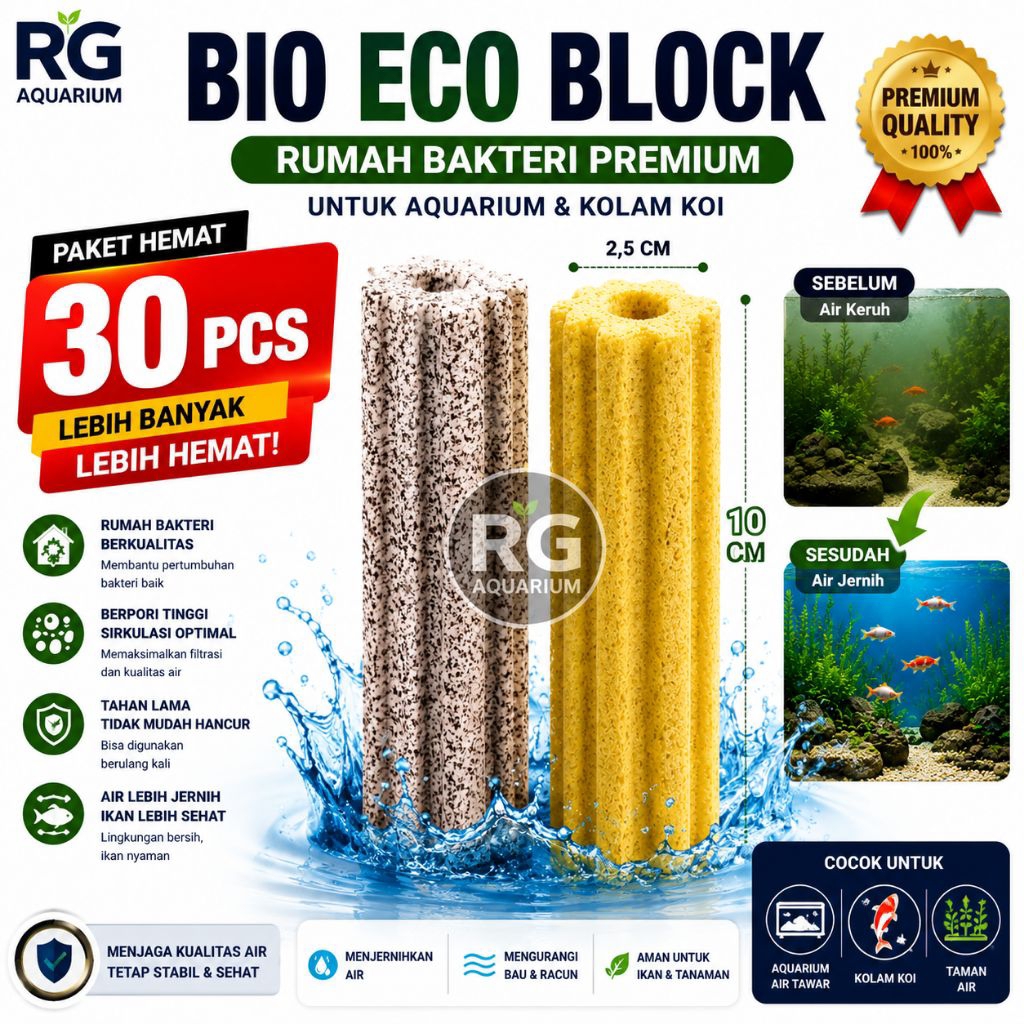 Paket 30pcs momogi filter eco bio block rumah bakteri aquarium dan kolam koi