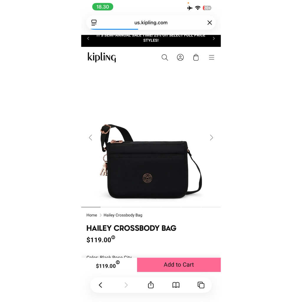 tas kipling hitam sling tanpa monyet
