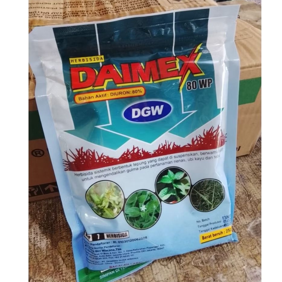 Daimex 80 WP 250 Gr Pembasmi Biji Gulma Rumput Herbisida Diuron Daimex DGW Bahan Aktif 80% untuk Per