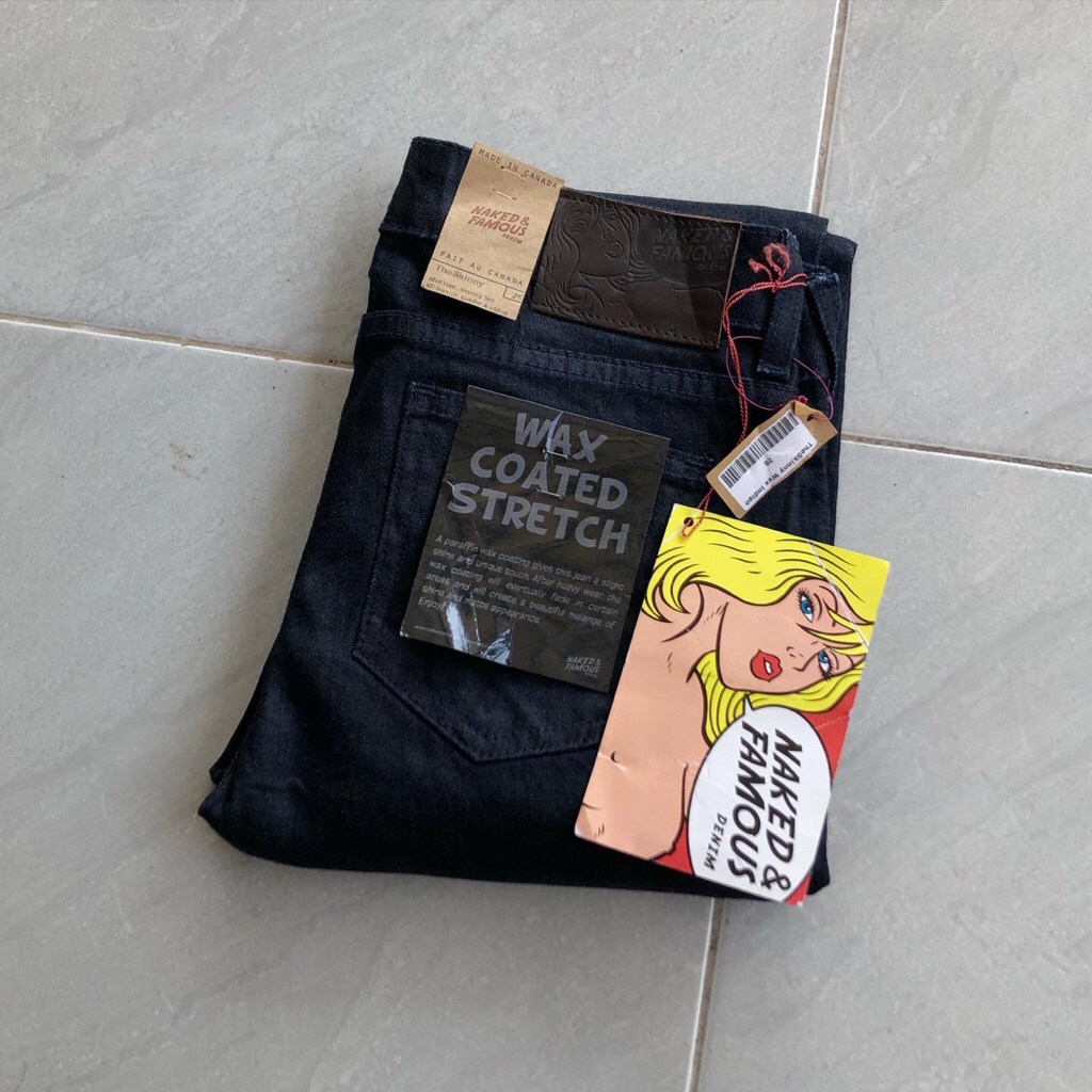 NAKED & FAMOUS WAX COATED STRECH DENIM JEANS SKINNY GUY