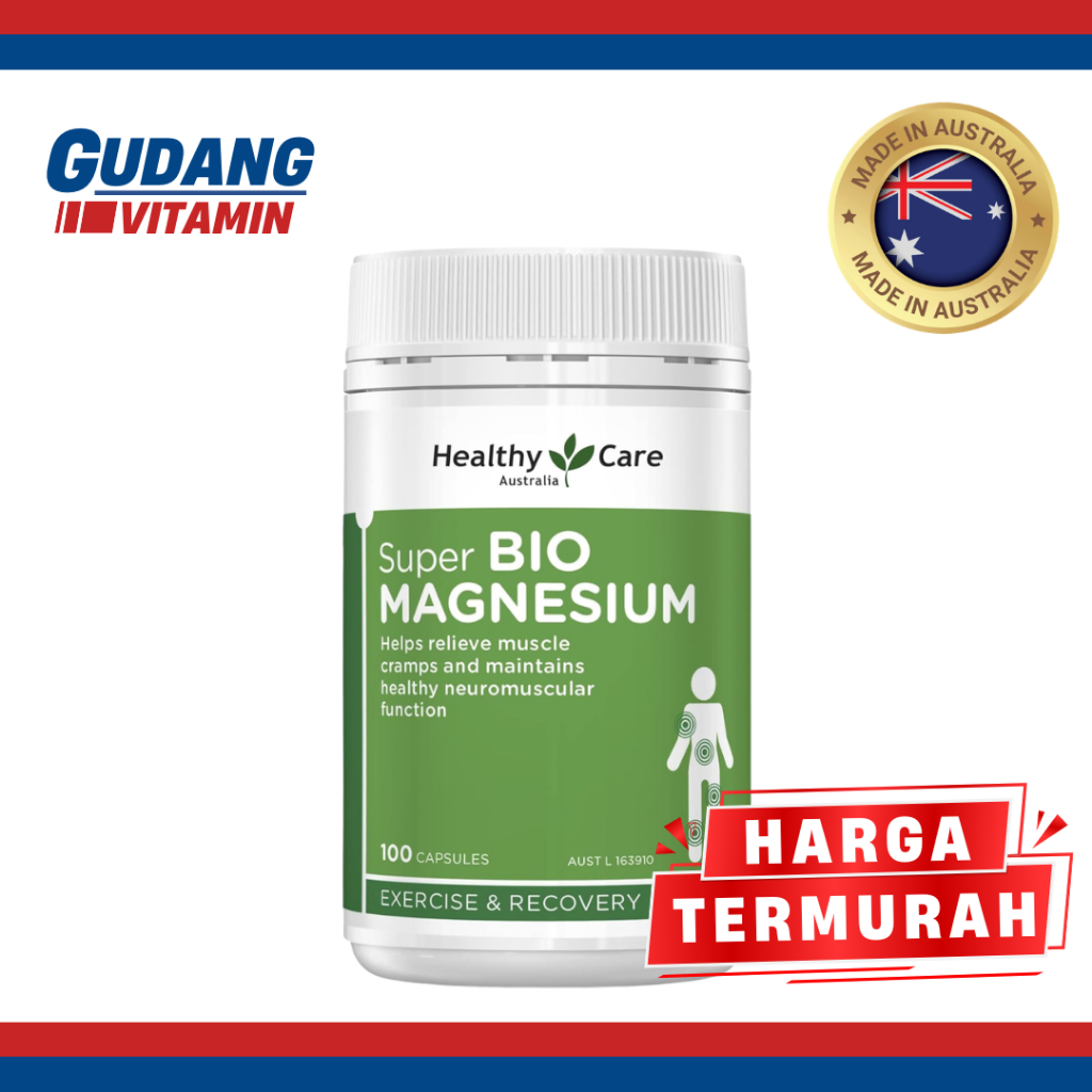 Healthy Care Super Bio Magnesium  -100 Capsules Magnesium Kram Otot Tidur & Relaksasi