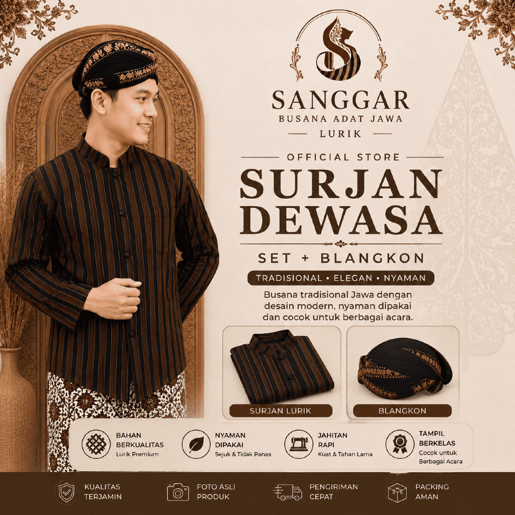 Baju Lurik Jawa Pria | Baju Lurik Bonus Blangkon | Baju Lurik Jawa Pria | Surjan Lurik Pria | Surjan
