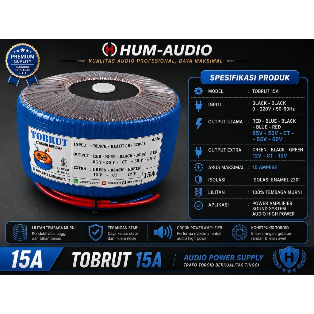 TRAFO TOROID MURNI 15A TEMBAGA ORIGINAL.